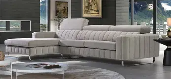 Sofá tapizado con chaiselongue de diseño patas metal Booker