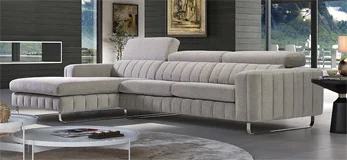 Sofá tapizado con chaiselongue de diseño patas metal Booker Sofá tapizado con chaiselongue de diseño patas metal Booker