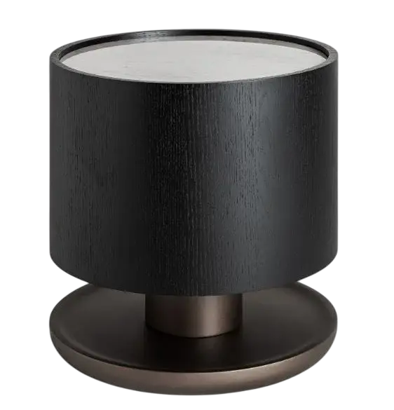 Mesa auxiliar redonda roble negro tapa blanca Breil