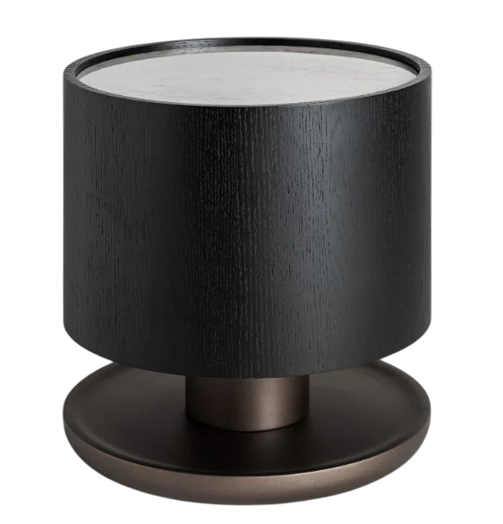 Mesa auxiliar redonda roble negro tapa blanca Breil