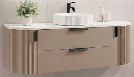 Mueble de baño curvo lacado con lavabo y grifo Flute