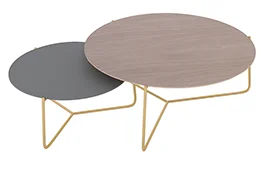 Mesa de centro nido  varilla dorada roble blanqueado y gris