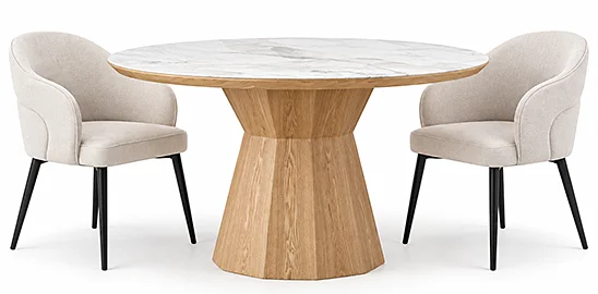 Mesa de comedor natural cerámico y madera fresno