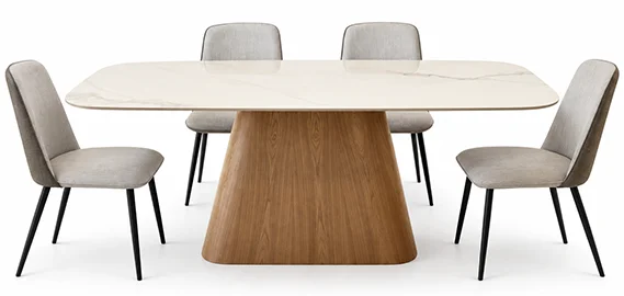 Mesa de comedor cerámico base fresno mate Mesa de comedor cerámico base fresno mate