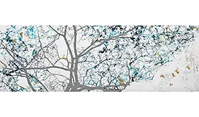 Cuadro ramas árbol fondo blanco roto con aves