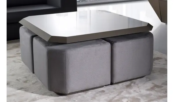 Mesa de Centro convertible en MEsa de Comedor + 4 Puffs High-Tech
