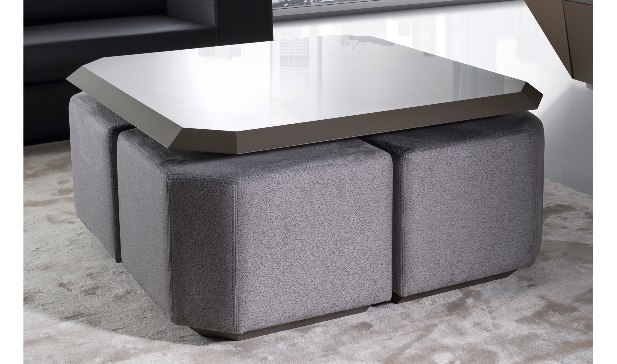 Mesa de Centro convertible en MEsa de Comedor + 4 Puffs High-Tech