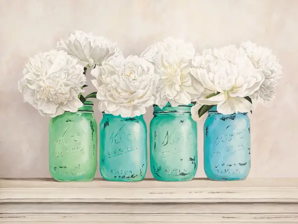 Cuadro canvas Peonies in mason jars
