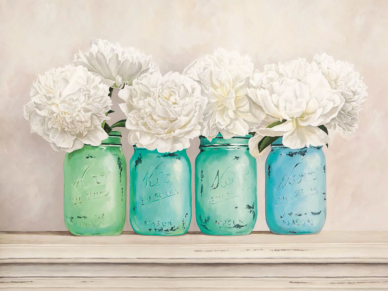 Cuadro canvas Peonies in mason jars