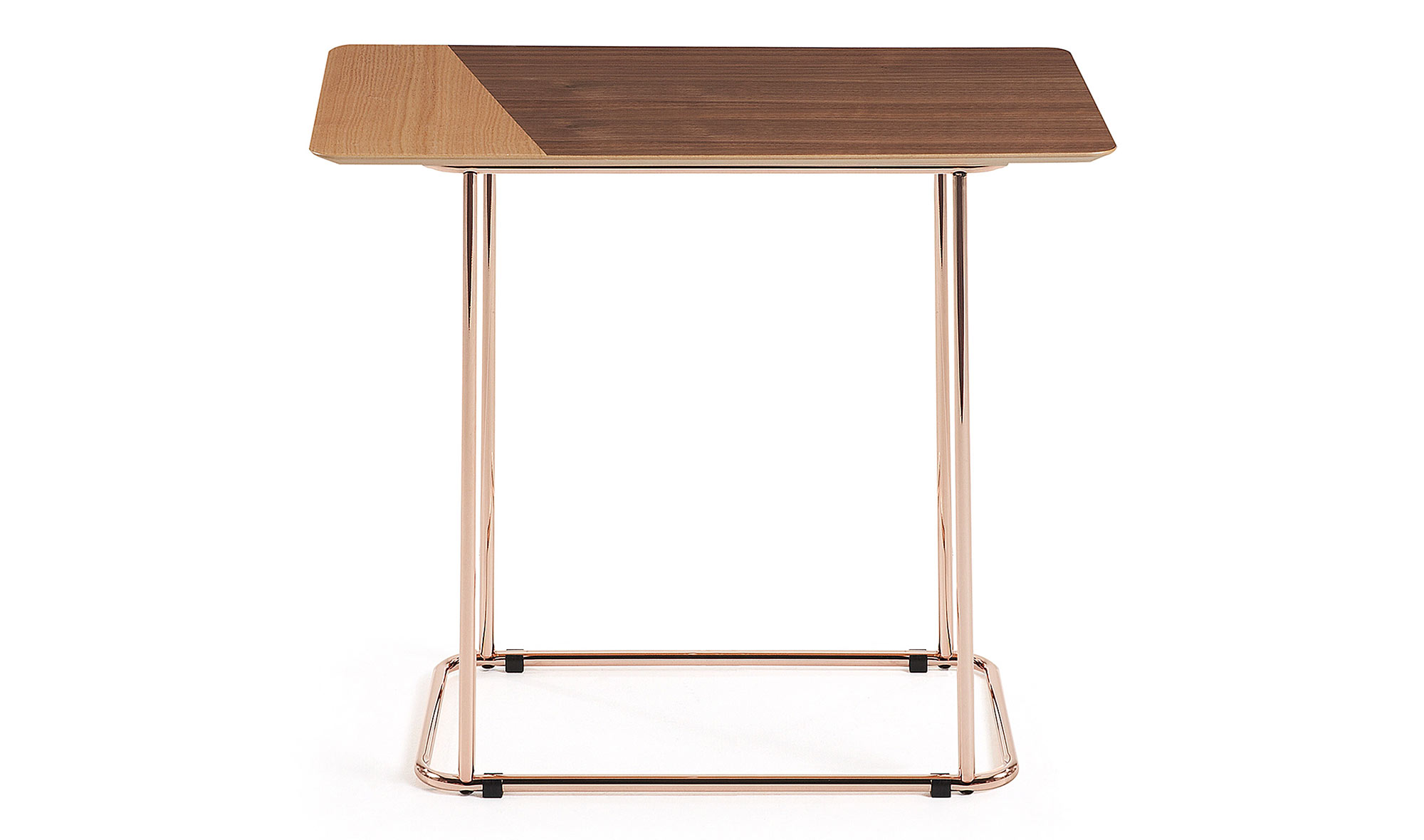 Mesa auxiliar metal acabado cobre chapado mader