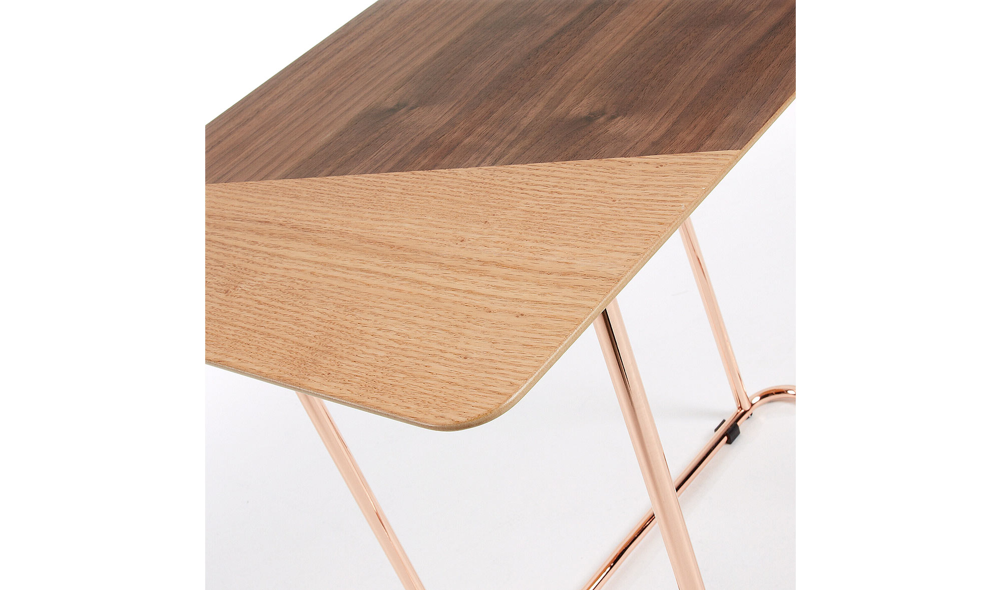 Mesa auxiliar metal acabado cobre chapado mader