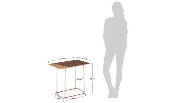 Mesa auxiliar metal acabado cobre chapado mader