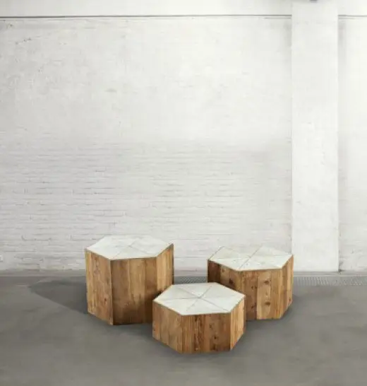 Set 3 mesas de centro hexagonal madera vieja