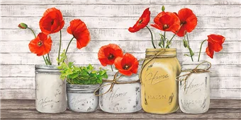 Cuadro canvas flores poppies in mason jars