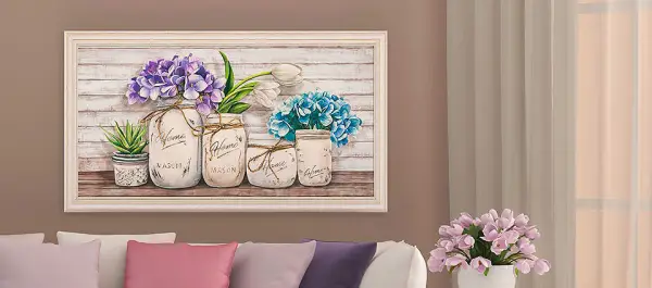 Cuadro canvas flores hydrangeas in mason jars