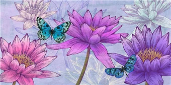 Cuadro canvas flores nympheas and butterflies