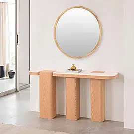 Consola Apolo de roble y porclánico blanco