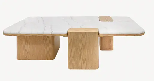 Mesa de centro Apolo de roble y porcelánico blanco de 120 cm