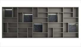 Librera con cubos en porcelnico e iluminacin Mondrian