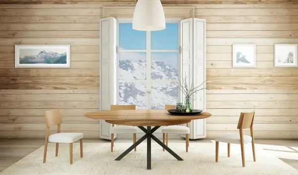 Mesa de comedor redonda extensible industrial Silvia