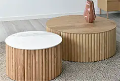 Mesa de centro redonda roble y porcelánico Loen