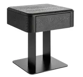Mesa de noche metal y cajón de olmo carbón Caiza