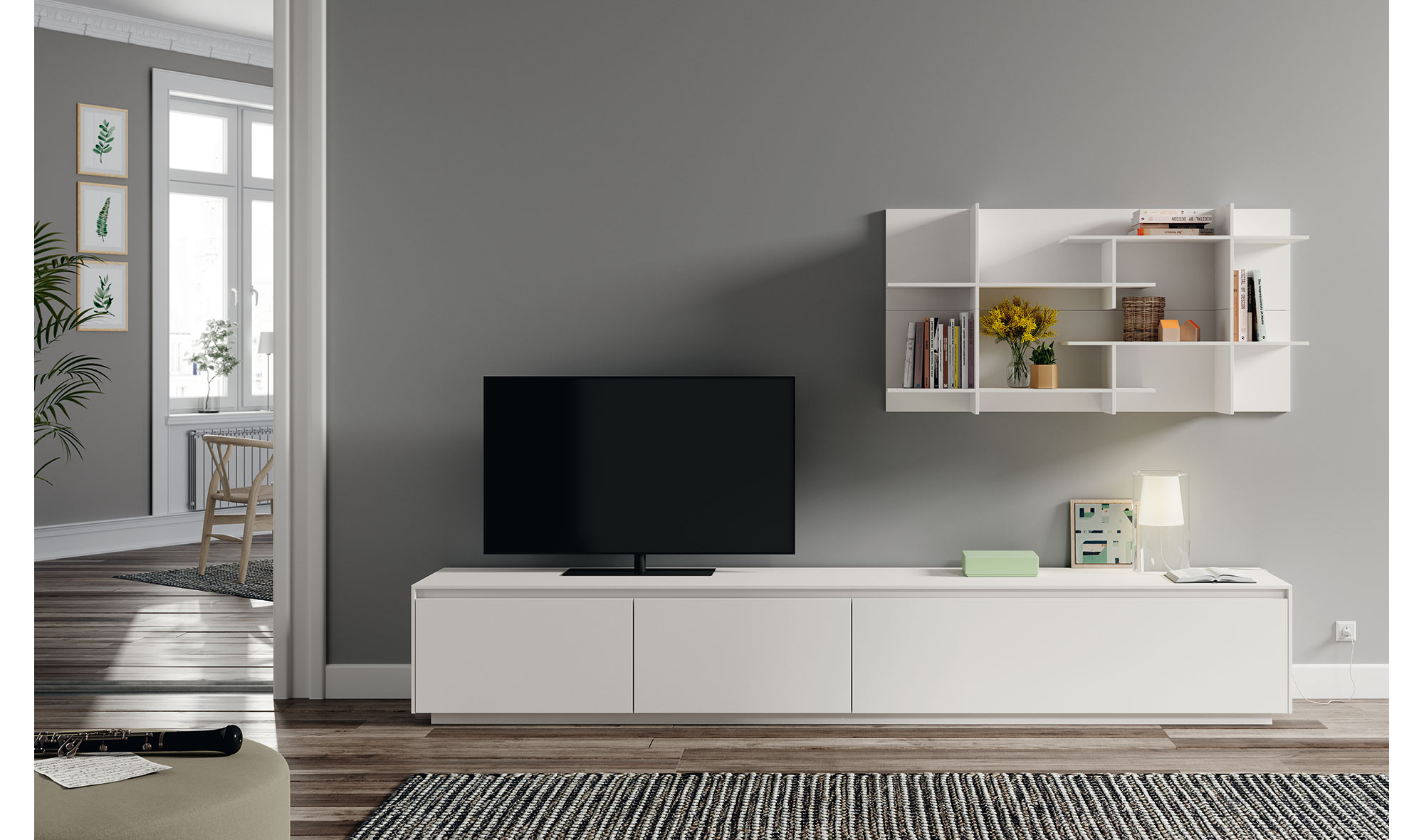 Mueble tv blanco lacado Lesoi de lujo en Portobellostreet México. Tu tienda  de muebles de lujo