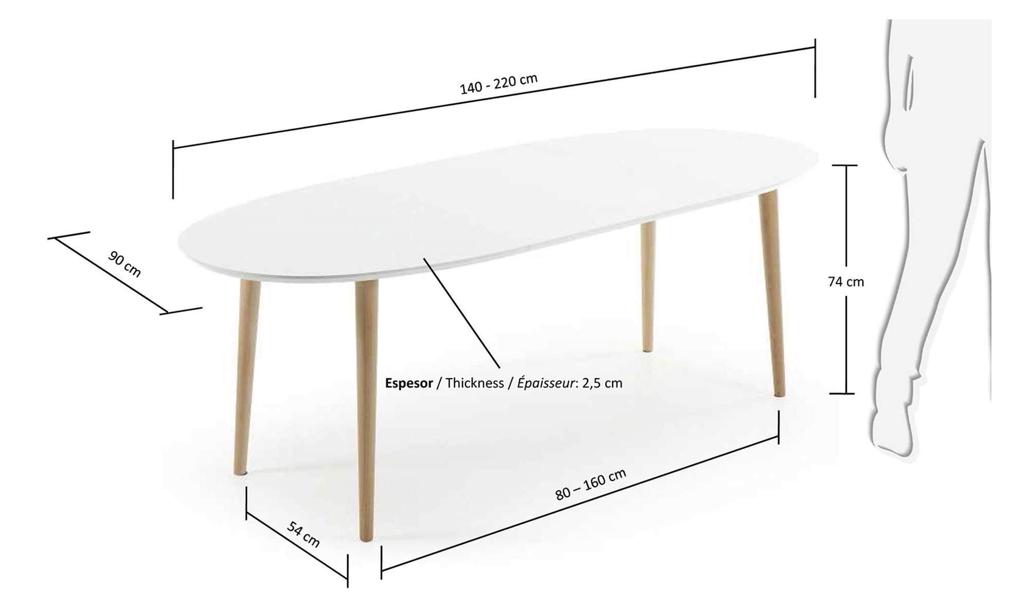 Mesa de comedor ovalada extensible 140 nórdica Oqui