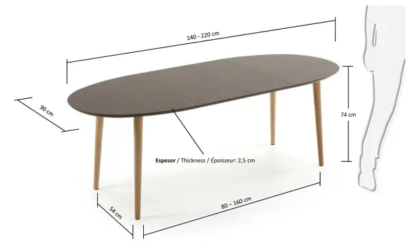 Mesa de comedor ovalada extensible marrón Oqui