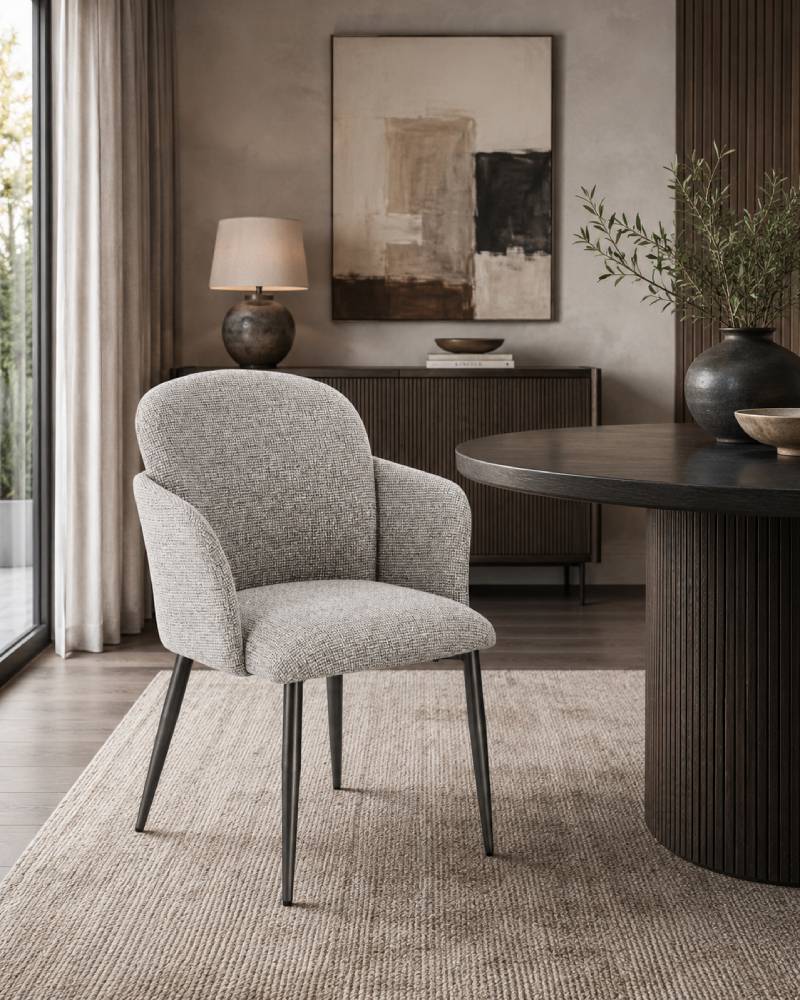 Portobellostreet - Silla metal y tapizado gris claro Atenea