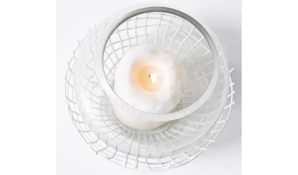 Portavelas cristal metal blanco Ani