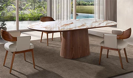 Mesa de comedor nogal y porcelánico Essenza