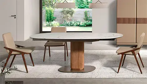 Mesa de comedor extensible nogal y porcelánico Nolvena