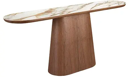 Consola curva nogal y porcelánico Alhena Consola curva nogal y porcelánico Alhena