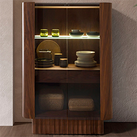 Vitrina curva nogal con luz LED Dorven