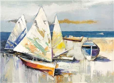 Cuadro canvas barche sulla spiaggia