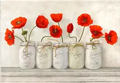 Cuadro canvas red poppies in mason jars