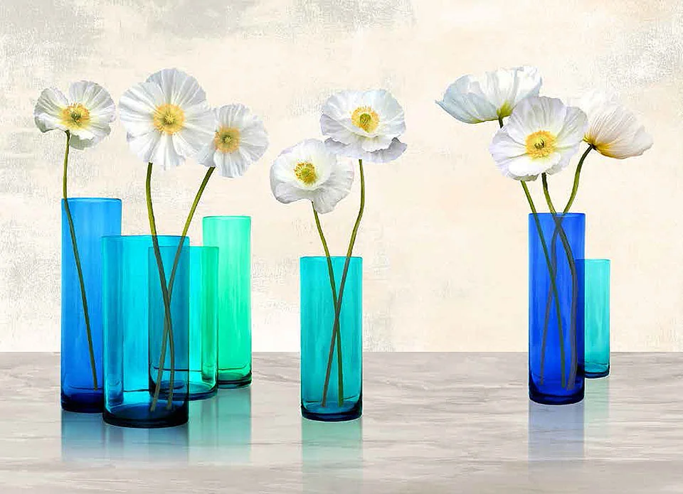 Cuadro canvas poppies in crystal vases