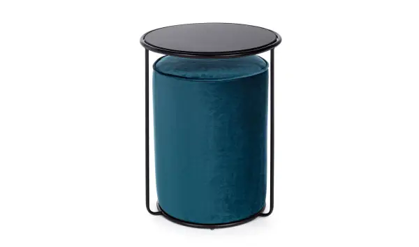 Mesa auxiliar pouf azul oscuro vintage Annika