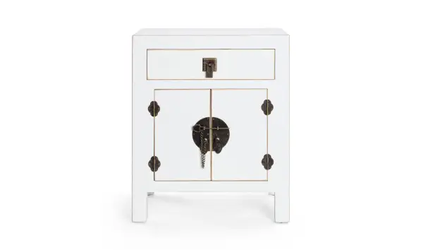 Mesita de noche 2 puertas 1 cajon blanco vintage Pachino