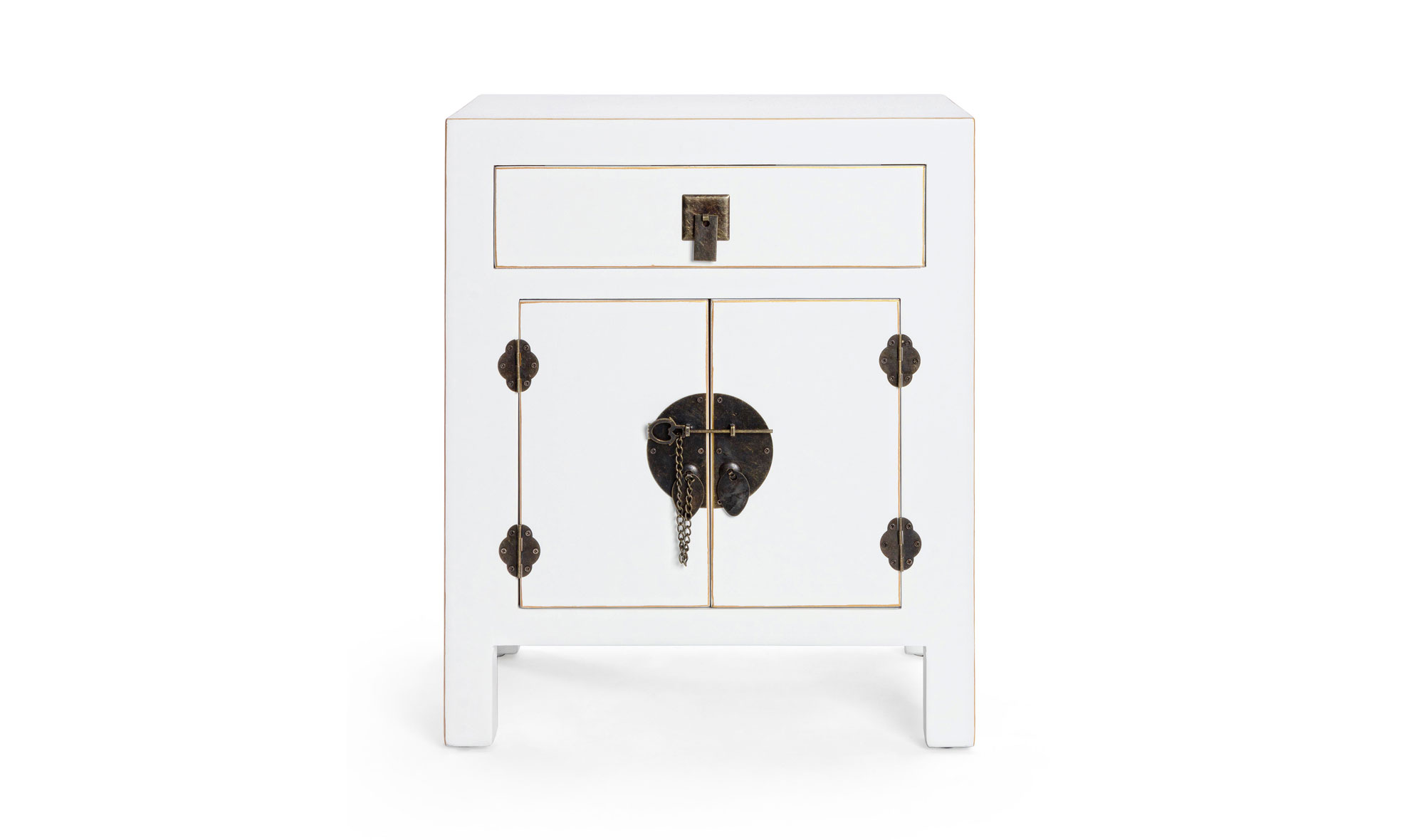 Mesita de noche 2 puertas 1 cajon blanco vintage Pachino