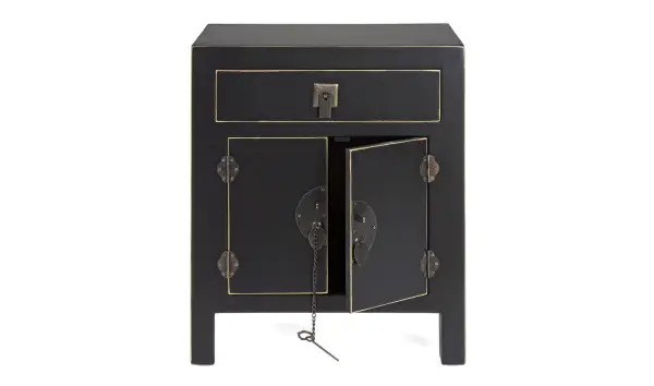 Mesita de noche 2 puertas 1 cajon negro vintage Pachino