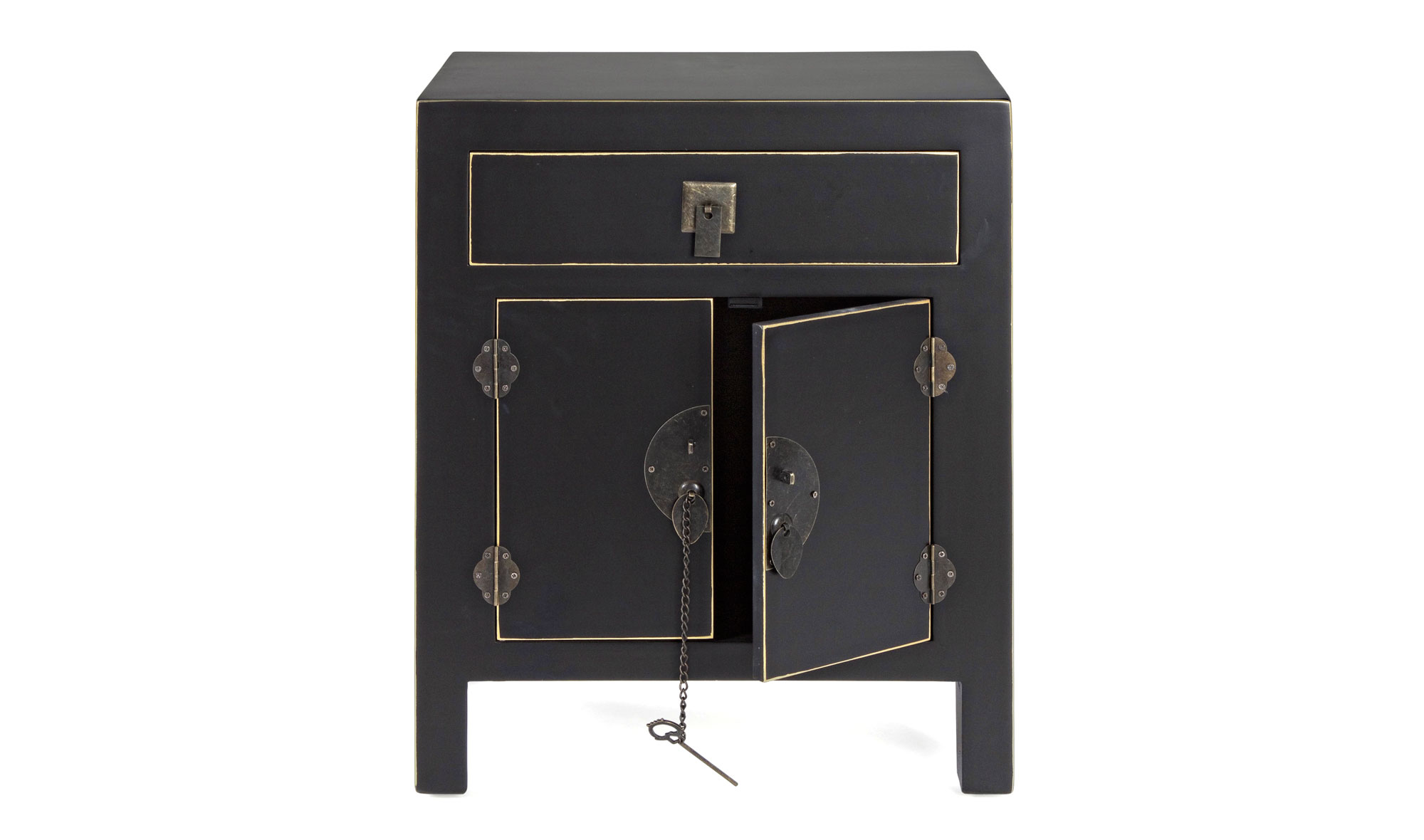 Mesita de noche 2 puertas 1 cajon negro vintage Pachino