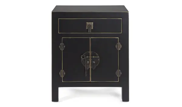 Mesita de noche 2 puertas 1 cajon negro vintage Pachino