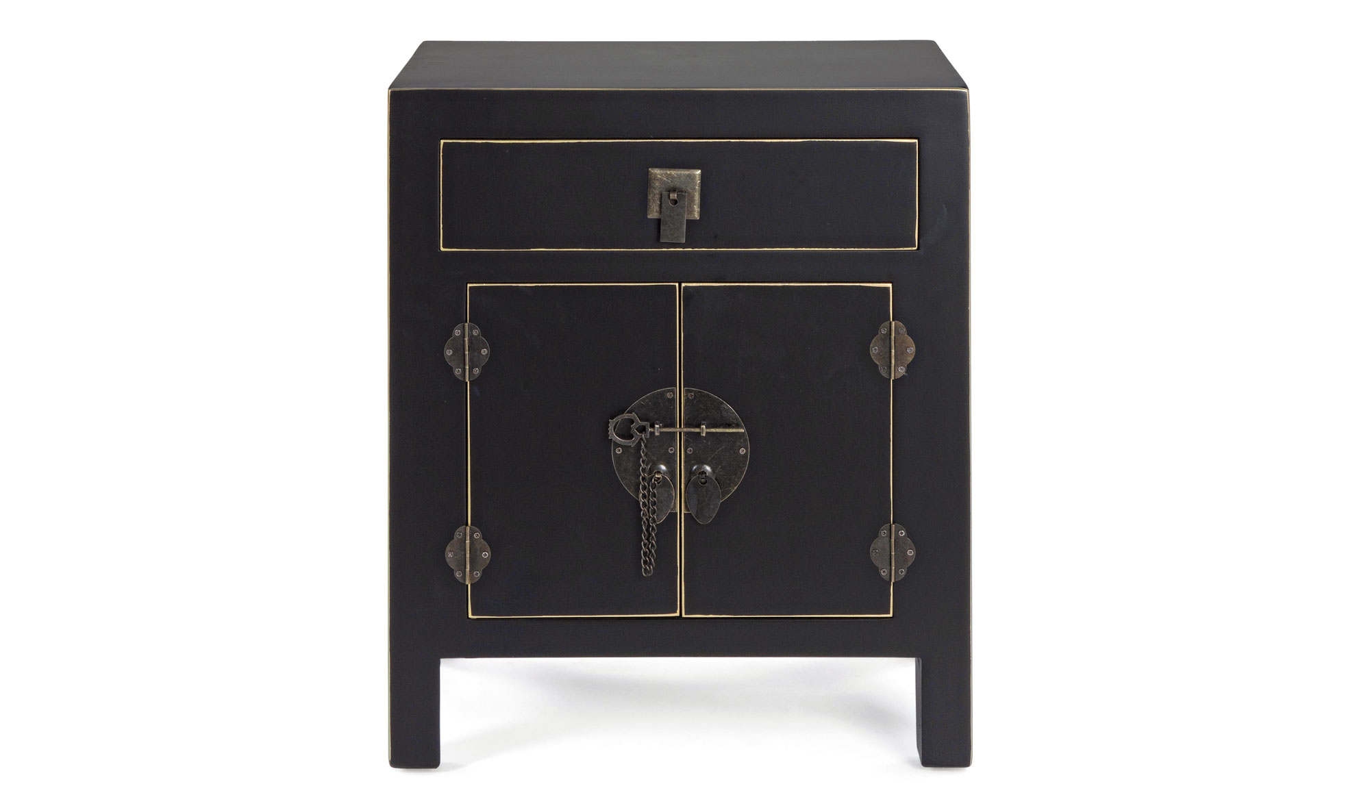 Mesita de noche 2 puertas 1 cajon negro vintage Pachino