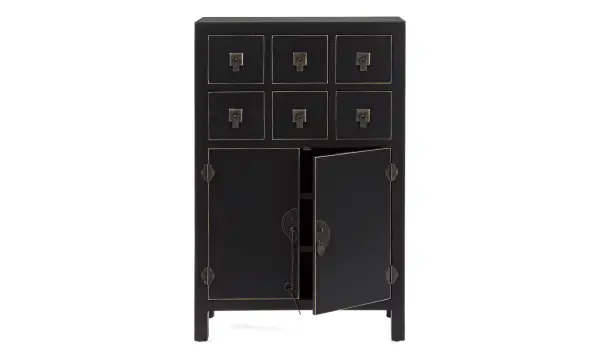 Aparador 2 puertas 6 cajones negro vintage Pechino
