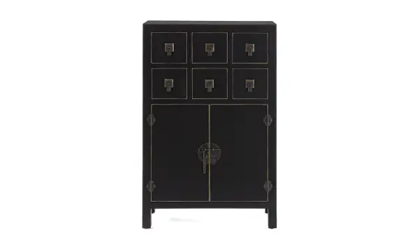 Aparador 2 puertas 6 cajones negro vintage Pechino