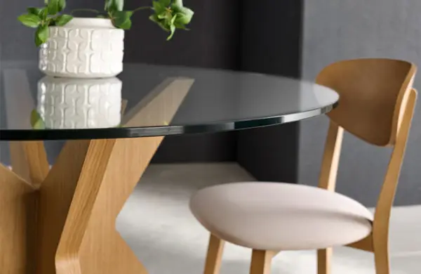 Mesa de comedor roble y cristal Roma