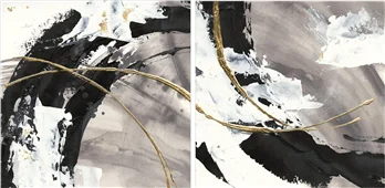Pareja de cuadros abstractos gilded arcs