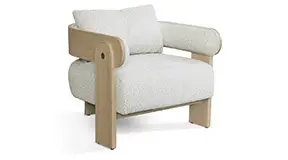 Butaca moderna de madera y bouclé beige Agra